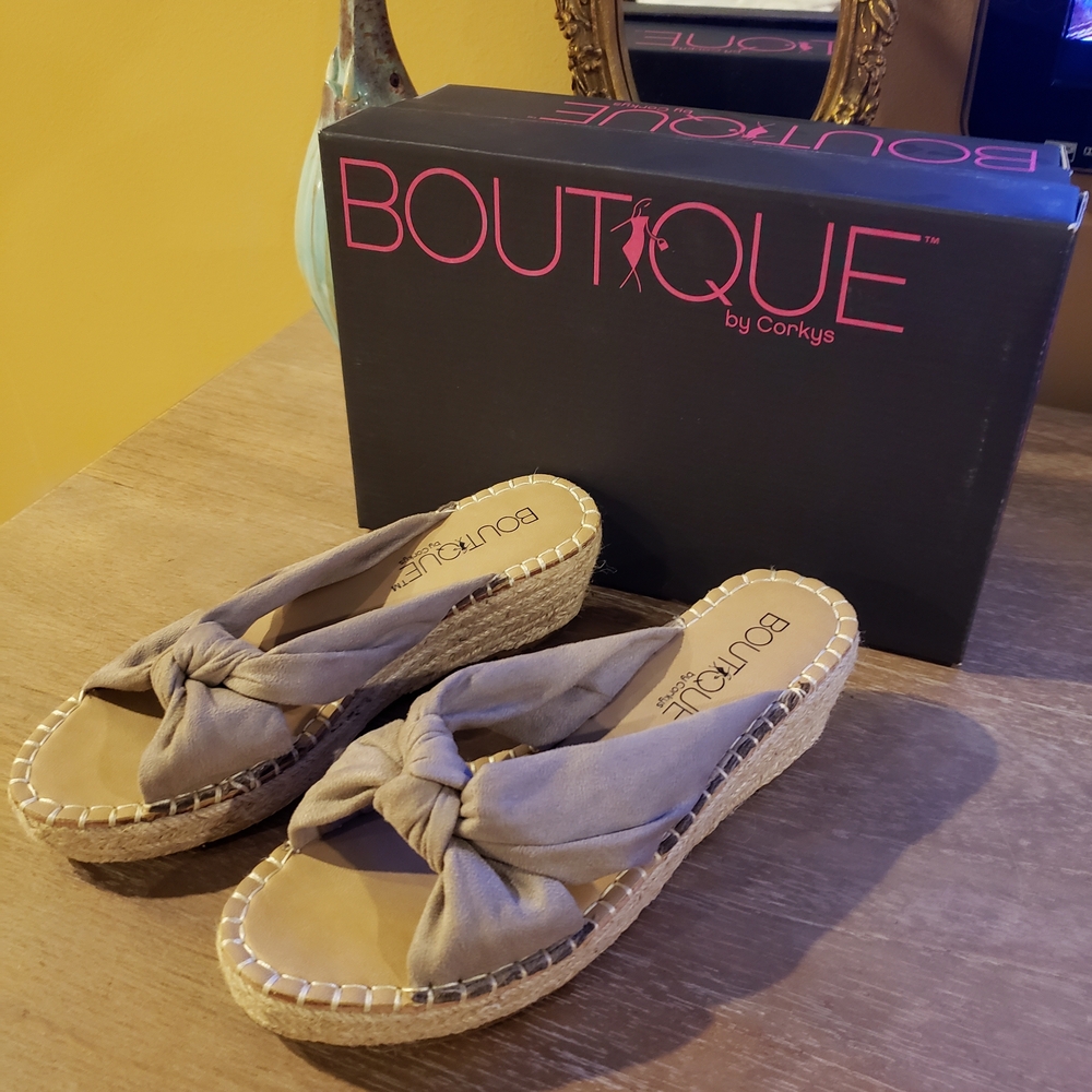 Corkys Beige Espadrille Slides - Picture 2 of 5